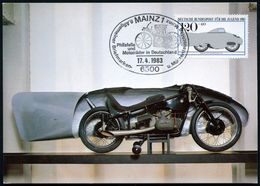 B.R.D. 1983 (17.4./30.10.) 120 Pf. + 60 Pf. BMW-Weltrekord-Motorrad 1936 + SSt.: 6500 MAINZ 1/Philatelie/u./Motorräder.. - Motorräder