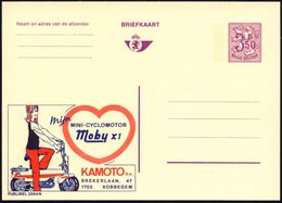 BEGIEN 1972 3,50 F. Reklame-P Ziffer, Lila: Mijn MINI-CYCLOMOTOR/Moby X1.. = Mini-Motorrad (u. Junge Frau) Ungebr. (Mi.P - Motorfietsen