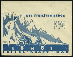 Berlin SW 68 1922 Reklame-Bf.: Eichler & Co., Rs. Grafik "LOMOS SESSEL-KRAFT-RAD" (sign. Von LOEWE) Dekorat. Infla-Fernb - Motos
