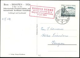 SCHWEIZ 1954 (3.6.) Amtl., Roter Ra.4: HOSPES BERNE/Journée Officielle De La/Belgique Et De Luxembourg.. + 1K: AUTO-POST - Voitures