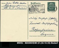 MANNHEIM 2/ I/ DEIN WOCHENEND/ MIT POSTEND/ IM ODENWALD 1935 (30.10.) MWSt = Omnibus (vor Barock-Haus) Klar Gest. Bedarf - Auto's