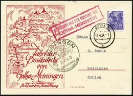 GOTHA 1/ C 1954 (17.4.) 2K-Steg + Roter Ra.2: BEFÖRDERT MIT DER POSTKUTSCHE/GOTHA-MEININGEN (Bo.15) + AS: MEININGEN /SÜD - Kutschen