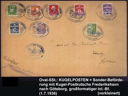 DÄNEMARK 1936 (1.7.) Oval-SSt.: FREDERIKSHAVN - GÖTEBORG/KUGLEPOSTEN = Kugel-Postkutschen-Beförderung (Kugel-Postkutsche - Kutschen