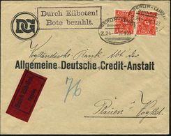 BERLIN-LEIPZIG/ BAHNPOST/ Z.24 1922 (20.9.) Bahn-Oval Auf 2x 3 Mk. Posthorn, Firmen-Bf.: D G = Disconto-Gesellschaft An  - Ohne Zuordnung