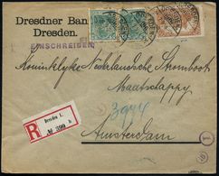 DRESDEN 1 1920 (26.7.) Germania 2x 5 Pf. U. 1,50 M. Postmuseum, Alle Mit Firmenlochung "Dr. B." = Dr (esdner) B(ank) + R - Zonder Classificatie