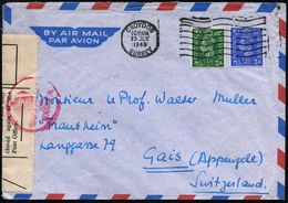 GROSSBRITANNIEN 1948 (9.7.) Devisenzensur-Zettel "GPO OE22/Opened For Customs/examination.." + Roter 1K , Gest. CROYDON, - Ohne Zuordnung