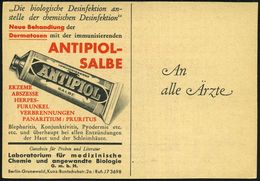 Berlin-Grunewald 1950 (ca.) Postwurfsendung "An Alle Ärzte": Reklame-Kt.: Biolog. Desinfektion ANTIPIOL-SALBE (Antipiol- - Chimica