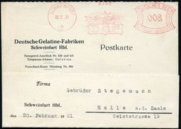 SCHWEINFURT/ 2/ D G F 1931 (20.1.) AFS (Monogr.-Logo Mit Adler U.Krone = Deutsche Gelatine-Fabriken, Firmen-Kt., Seltene - Chimie