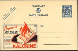 BELGIEN 1941 50 C. Reklame-P. Wappenlöwe, Blau: Bespaart 20% KOLEN..KALORINE (Flammen, Kalorine-Packung, Kohlen) = Heizk - Chimica