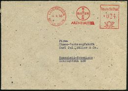 LEVERKUSEN/ BAYER WERK/ BAYER/ ARZNEIMITTEL 1948 (14.4.) AFS = Hauspostamt Bayer-Werk, Rs. Abs.-Vordruck: VERSUCHSWERK F - Chimica