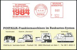 B.R.D. 1984 (10.5.) Jubil.-AFS: VORFÜHRSTEMPEL/POSTALIA/F/Ein Jahrhundert/im Dienste Der Medizin/ 1884/1984/100 Jahre Ho - Chemie