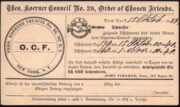 U.S.A. 1888 (12.10.) PP 1 C. Jefferson, Schw.: Theo. Koerner Council No.39, Order Of Chosen Friends (Ordens-Logo: F.A.P. - Christendom