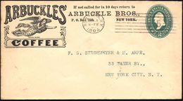 U.S.A. 1894 (3.10.) Reklame-PU 2 C. Washington, Grün: ARBUCKLES COFFEE..NEW YORK = Engel , Klar Gest., Dekorat. Orts-Bf. - Cristianismo