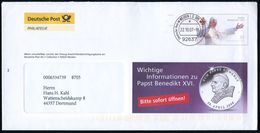 92637 WEIDEN I.D.OPF. Philatelie/ A/ Deutsche Post 2007 (22.10.) 55 C. Postdienst-Umschlag: Pappst Benedikt XVI. (Silber - Pausen