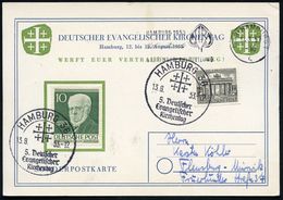 HAMBURG 36/ 5.Deutscher/ Evangel./ Kirchentag/ A 1953 (13.8.) SSt = Jerusalem-Kreuz Mehrfach Rs. Auf Sonder-Kt.: Deutsch - Cristianesimo