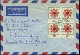 B.R.D. 1964 (4.9.) 20 Pf. "80. Deutscher Katholikentag, Stuttgart", Reine MeF: 4er-Block (Sonne) Zentr. Gest. (Wiesbaden - Cristianesimo