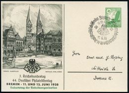 Bremen/ 44.Deutscher Philatelistentag.. 1938 (11.6.) SSt Auf PP 5 Pf. Adler/Globus, Grün: 44. Deutscher Philatel.-Tag =  - Eglises Et Cathédrales