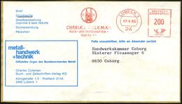 24 LÜBECK 1/ CC/ CHARLES COLEMAN/ BUCH-U.ZEITSCHRIFTEN-/ VERLAG 1985 (17.4.) AFS 200 Pf. = Firmen-Logo Mit Marienkirche  - Chiese E Cattedrali