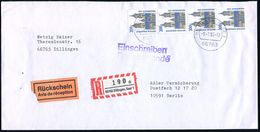 B.R.D. 1995 (6.2.) 200 Pf. Magdeburger Dom, Reine MeF: Vertikaler 4er-Streifen + RZ: 66763 Dillingen, Saar 1 , Inl.-R-Bf - Kirchen U. Kathedralen