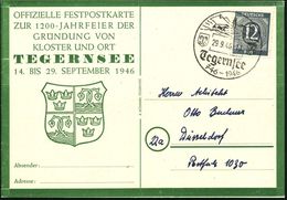 Tegernsee/ 746-1946 1946 (29.9.) SSt = Kloster Tegernsee , Klar Gest. Jubil.-Sonder-Kt.: OFFIZ. FESTPOSTKARTE ZUR 1200 J - Abbayes & Monastères