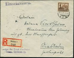 DEUTSCHES REICH 1931 (30.8.) 1K-Gitter: DESSAU 1 Auf EF 50 Pf. + 40 Pf. Nothilfe = St. Burkhard, Würzburg (= Brücken-Sku - Cristianismo