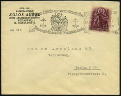 UNGARN 1938 (22.2.) "900. Todestag Hl.Stephan" 32 F. Braunlila, EF + Entspr. Bd.MaWSt: BUDAPEST/62/SZENT ISTVAN.. (= Hl. - Christentum