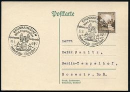 GRÜNHAINICHEN/ Ständ.Erzgebirgsschau/ Spielwaren..Wintersport 1938 (30.9.) HWSt = Rauschgold-Engel Mit Kerzen (+ 2 Tanne - Noël