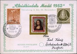 (13a) NÜRNBERG 2/ CHRISTKINDLESMARKT 1952 1952 (17.12.) SSt = Rauschgoldengel 2x Klar Gest. Sonder-Kt.: Christkindels Ma - Natale