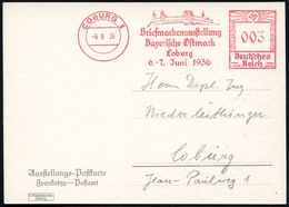 COBURG 1/ Briefmarkenausst./ Bayer.Ostmark/ 6.-7.Juni 1936 (6.6.) Seltener Ereignis-AFS = Veste Coburg = Luther-Stätte ( - Christendom