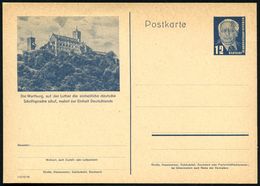 Wartburg 1950 12 Pf. BiP Pieck, Blau: Die Wartburg... , Ungebr. (Mi.P 47/07) - MARTIN LUTHER & REFORMATION & REFORMATORE - Cristianismo