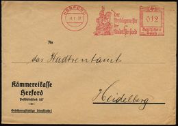 HERFORD/ Der/ Oberbürgermeister.. 1937 (8.1.) Dekorat. AFS = Wittekind Mit Flügelhelm Zu Pferd (Denkmal) Kommunal-Bf. (k - Andere & Zonder Classificatie