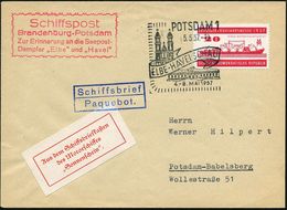 POTSDAM 1/ ELBE-HAVELSCHAU 1957 (5.5.) SSt = Schloß Sanssouci (u. Magdeburger Dom) + Roter HdN Ra.4: Schiffspost/ Brande - Andere & Zonder Classificatie