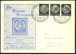 Berlin 1937 (16.4.) PP 1 + 1 + 1 Pf. Hindenbg.: Die Deutsche Briefmarke, Nationale Ausstellung = Friedrich Der Große (au - Sonstige & Ohne Zuordnung