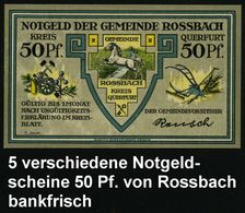 Rossbach 1921 50 Pf. Infla-Notgeldscheine: Schlacht Bei Rossbach, 5 Verschied. Motive , Alle Bankfrisch, Sehr Dekorativ! - Otros & Sin Clasificación