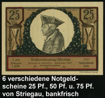 Striegau 1921 Infla-Notgeld "Friedr. Der Große, Schlacht Bei Hohenfriedeberg", 6 Verschied. Scheine ,je 2 Verschied. 25  - Other & Unclassified