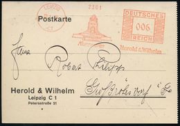 LEIPZIG/ C1/ Kurzwaren/ Herold & Wilhelm 1935 (16.7.) Dekorat. AFS = Völkerschlacht-Denkmal , Klar Gest. Firmenkt. (Dü.E - Napoleon