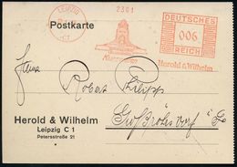 LEIPZIG/ C1/ Kurzwaren/ Herold & Wilhelm 1935 (16.7.) Dekorat. AFS = Völkerschlacht-Denkmal , Klar Gest. Firmenkt. (Dü.E - Napoleone