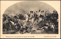 ÖSTERREICH 1909 (22.5.) PP 5 H. KFJ, Grün: Aspern-Feier 1909 = Schlacht-Szene Mit Erzherzog Karl 1809 , Blauer SSt: ASPE - Napoleone