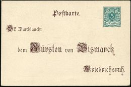 DEUTSCHES REICH 1895 (Apr.) PP 5 Pf. Krone Grün/weiß: Jubelgruß.. Dem Fürsten V. Bismarck.. = Bismarck-Büste Mit Pickelh - Andere & Zonder Classificatie