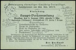 BERLIN,W./ *9* 1903 (29.12.) 1K-Gitter Auf Orts-P 2 Pf. Germania + Zudruck Veteranen-Verein "Einjähriger Freiwilliger" V - Altri & Non Classificati