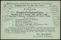 BERLIN,W./ *9* 1903 (29.12.) 1K-Gitter Auf Orts-P 2 Pf. Germania + Zudruck Veteranen-Verein "Einjähriger Freiwilliger" V - Sonstige & Ohne Zuordnung