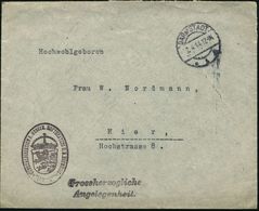 DARMSTADT 1 1914 (2.4.) 1K-Brück + Viol. 2L: Grossherzogl./Angelegenheit + Viol.Oval-HdN: ..GROSSHERZOGL. HOFTHEATER U.D - Other & Unclassified