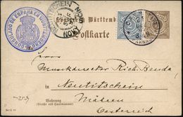Stuttgart-Bad Cannstatt 1897 (21.12.) 1K.: CANNSTATT/BAHNHOF Auf 3 Pf.. Inl.-P Württembg. Ziffer + Zusatzfrankak. 2 Pf., - Andere & Zonder Classificatie