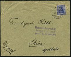 OLIVA/ (WESTPR.)/ B 1916 (5.8.) 1K-Steg Auf EF 20 Pf. Germania + Seltener, Viol. Zensur-3L: Ueberwachungsstelle/ Danzig, - WO1