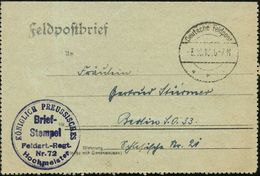 DEUTSCHES REICH 1918 (3.10.) 1K-Brücke: Deutsche Feldpost/*** = Tarnstempel + Viol. 2K-HdN: KÖNIGLICH PREUSS./ Feldart.- - WW1
