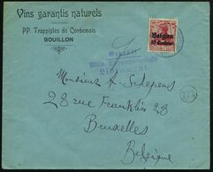 DT.BES.BELGIEN 1915 (11.8.) 10 C./10 Pf. Germania, 1K-Steg: BOUILLON/(BELGIEN) + Viol. Zensur-3L: Geprüft/Milit. Überwac - WO1