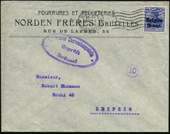DT.BES.BELGIEN 1916 (10.10.) 25 C./20 Pf. Germania, Blau, EF + Bickerdike-MaWellenSt.: BRÜSSEL/BRUXELLES/I/D + Zensur-Ov - Prima Guerra Mondiale