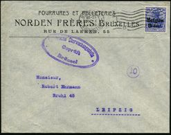 DT.BES.BELGIEN 1916 (10.10.) 25 C./20 Pf. Germania, Blau, EF + Bickerdike-MaWellenSt.: BRÜSSEL/BRUXELLES/I/D + Zensur-Ov - Guerre Mondiale (Première)