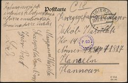DT.BES.RUSS.-POLEN 1917 (Nov.) 1K-Steg: ZGIERZ/*** + Viol. Eingangs-Zensur-1K: Postprüfstelle/P 60/ Hameln = Kriegsgefan - WO1