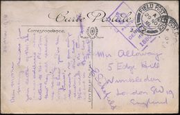 GROSSBRITANNIEN 1918 (29.11.) Feldpost-2K: FIELD POST OFFICE/A/117 + Viol. Zensur-Ra.6: PASSED/BY/CENSOR/No./1880 Klar G - WW1